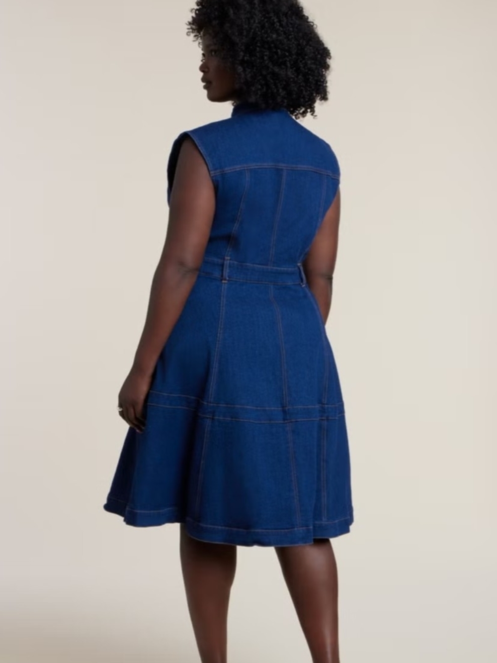 Eloquii Dark Blue Sleeveless Denim Button-Front Dress - Picture 2 of 4